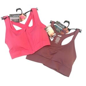 Avia | sports bra set of 2 padded racerback zip front Sz XL NEW!